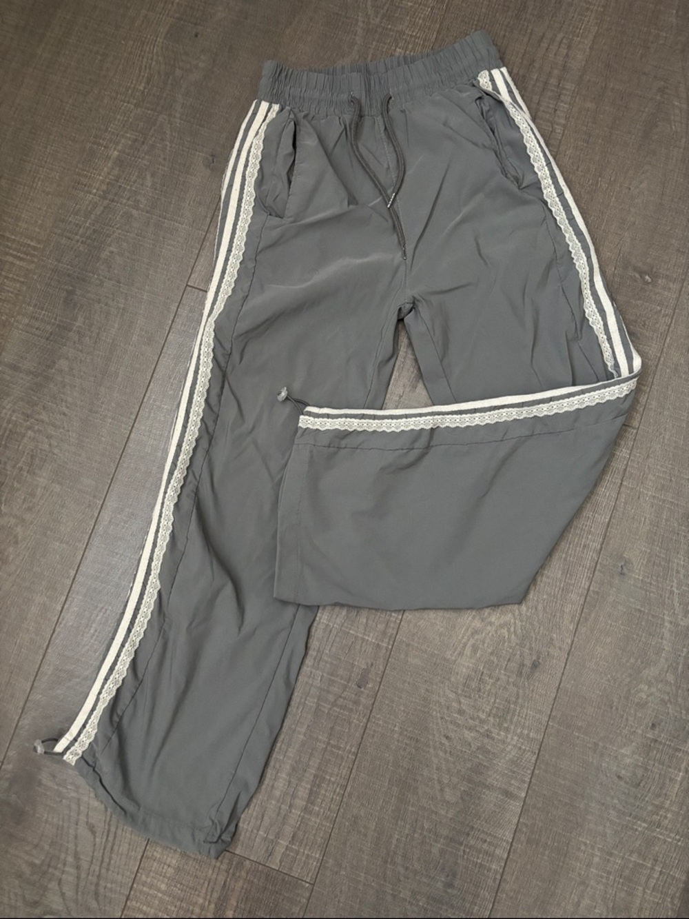 Gray Track Pants with Side Stripes